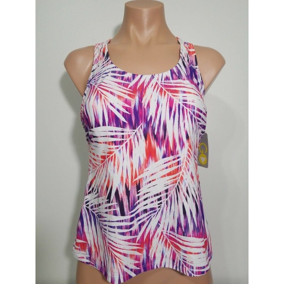 Go Gossip palm print racerback tankini top size S multi color - Picture 1 of 4